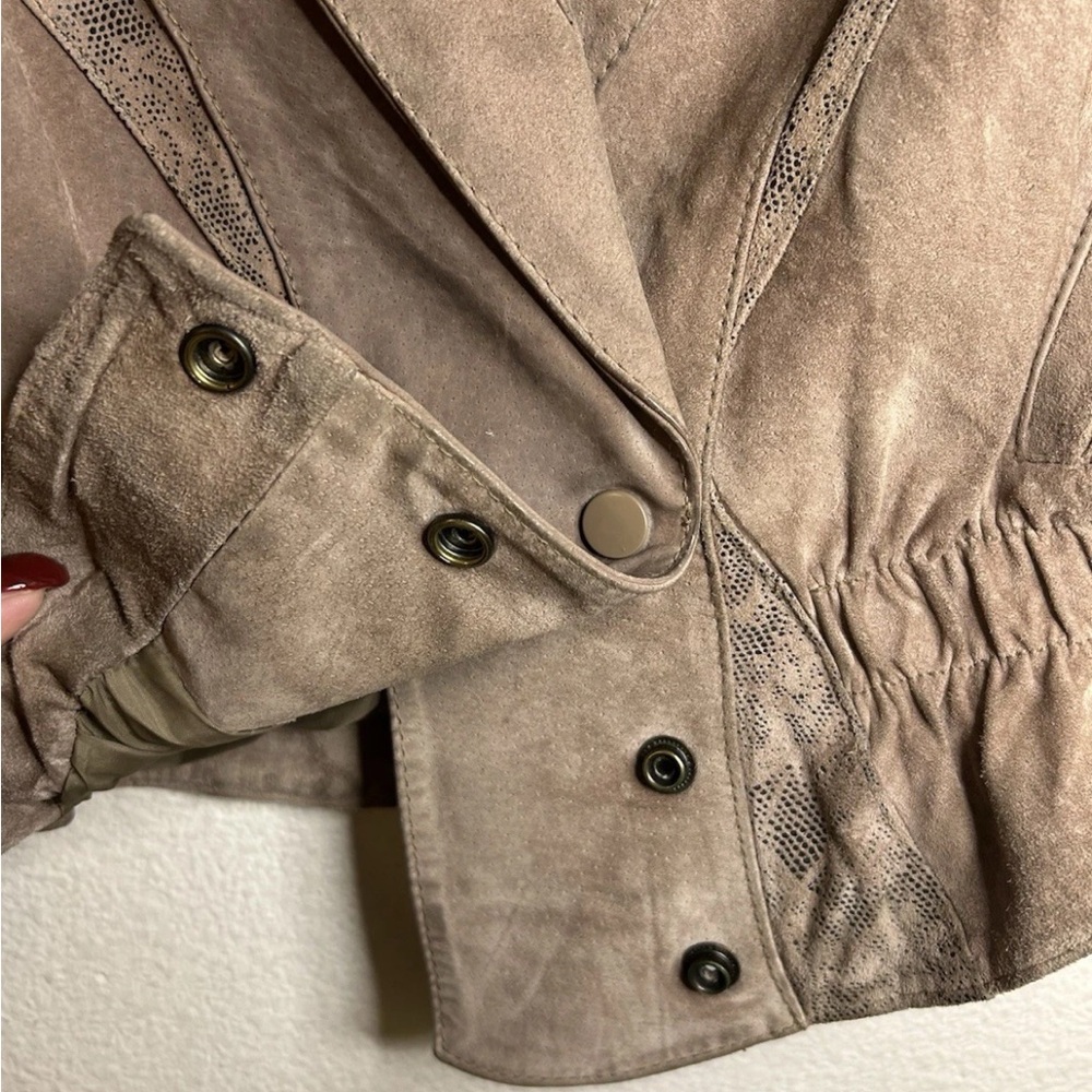 Vintage 90’s CHIA Cropped Brown Suede Leather Jacket Snake Print Panel Korea XS - Picture 13 of 16